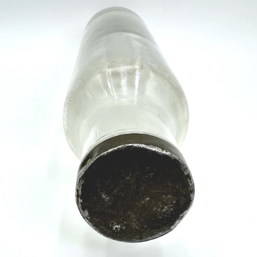 Vintage Glass Rolling Pin Clear Original Metal Cap Hollow Pastry Rustic Kitchen
